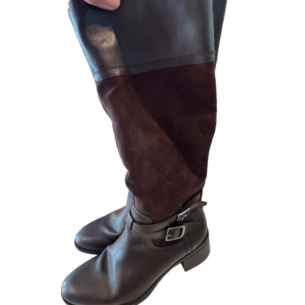 Franco Sarto Womens Brown Two Tone Tall Riding Boots Mixed Media Buckle Size 9M